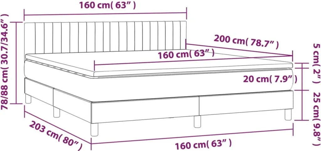 VidaXL Boxspringbett Mit Matratze Hellgrau 160x200 Cm Samt – Bild 6