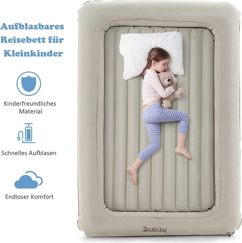 COSTWAY Aufblasbares Kleinkind-Reisebett, Luftmatratzen-Set Mit Elektrischer Pumpe, 2 In 1 Mehrzweck-Design, Tragbares Aufblasbett Für 18-24 Monate Alte Kinder, Geeignet Für Kinderzimmer, Schlafzimmer – Bild 6