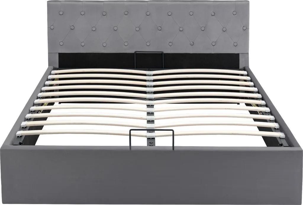 Merax Hydraulisches Boxspringbett 140x200cm Polsterbett Mit Lattenrost Und Stauraum, Stauraumbett Funktionsbett Doppelbett Aus Samt, Trennschichtlagerung Ohne Bodenplatte, Grau – Bild 7
