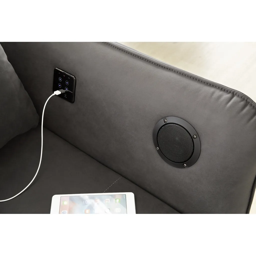 Big Sofa Couch Schlafsofa LED Beleuchtung Bluetooth Soundsystem Ca. 286 Cm LOUNGE Grau – Bild 2