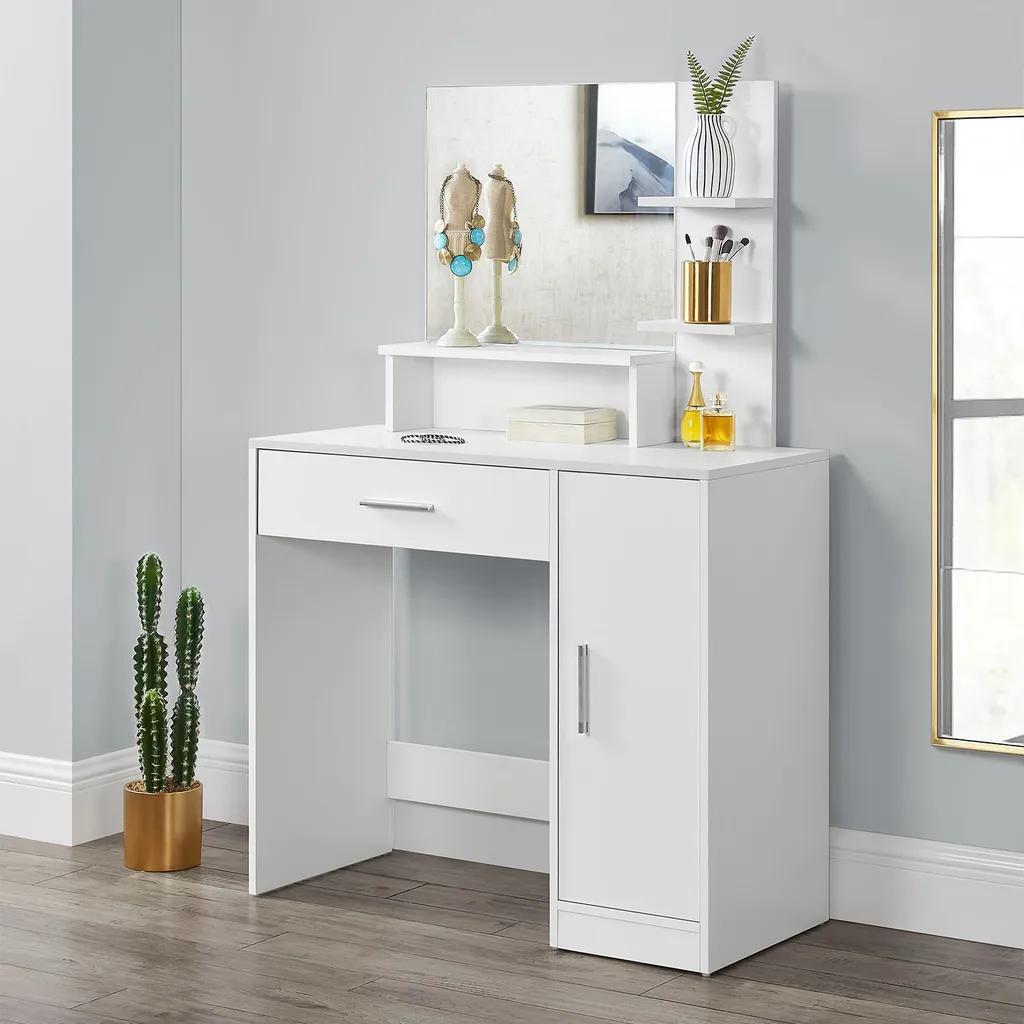 Juskys Schminktisch Zoey Weiß - Frisiertisch Mit Spiegel, Schublade, Fächer & Schrank - Kosmetiktisch Für Damen Und Mädchen
