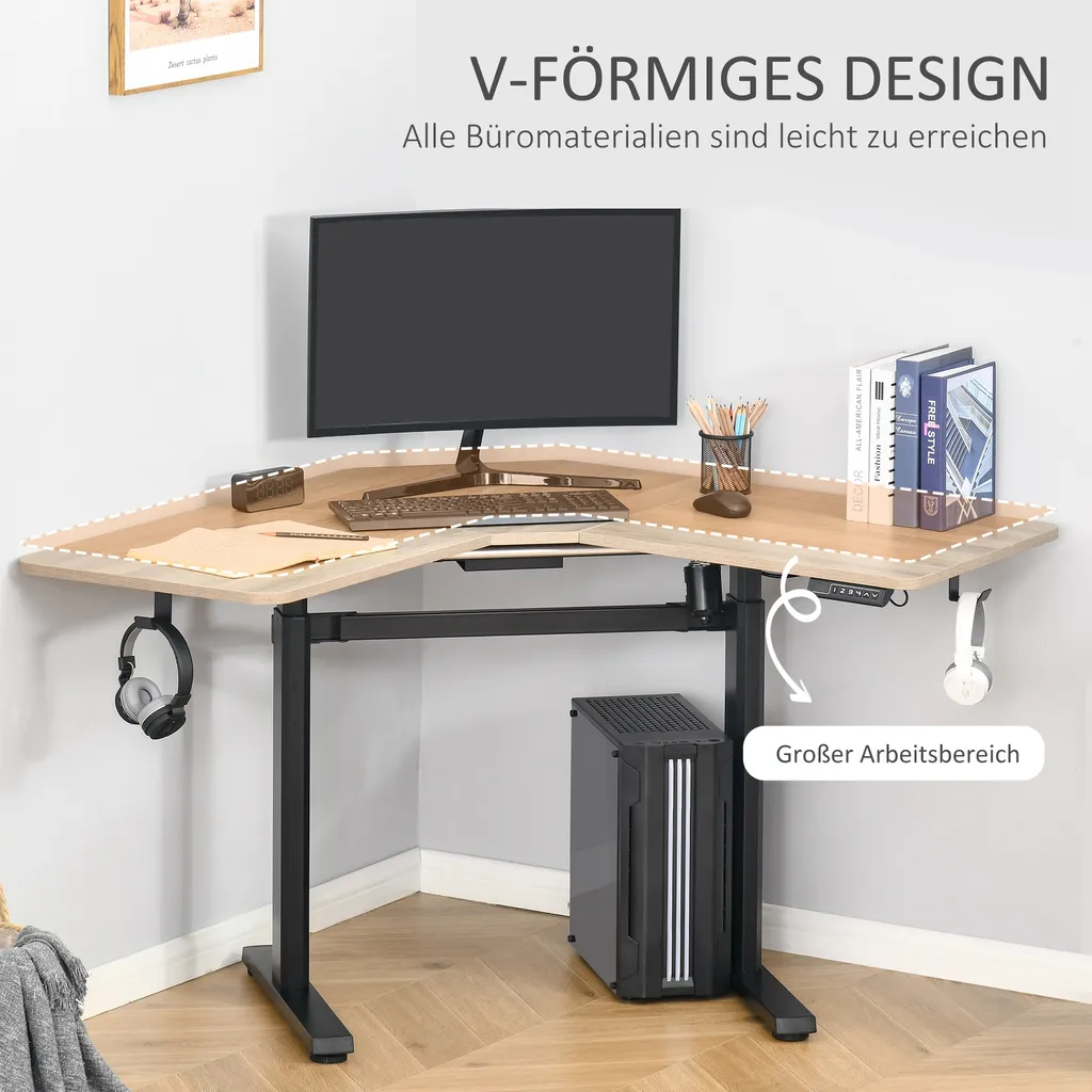 Vinsetto Elektrischer Schreibtisch Computertisch Höhenverstellbar Stehschreibtisch Bürotisch Schreibtischständer Speicherfunktion MDF Aluminium Natur+Schwarz 160 X 101 X 72-122 Cm – Bild 4
