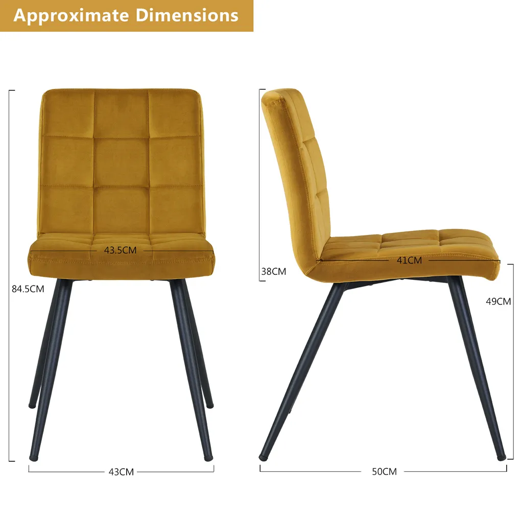 2er Set Esszimmerstuhl Polsterstuhl Stoff Samt Oder Stoff Lederoptik, Farbe:Gelb, Material:Samt – Bild 3