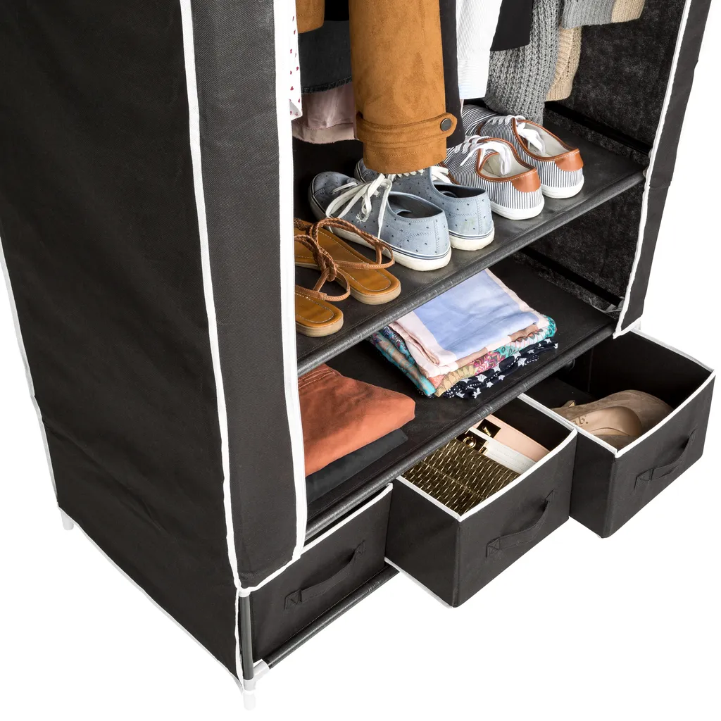 Tectake Stoffschrank 3 Fächer Inkl. 3 Boxen 87x159x49cm - Schwarz – Bild 6