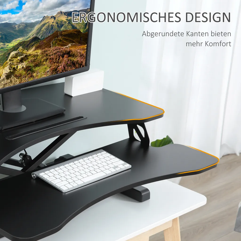 Vinsetto Steh-Sitz Schreibtisch Computertisch Stehpult Standtisch Schreibtisch Höhenverstellbar Erhöhung Tischaufsatz Ergonomisch Design MDF Metall Schwarz 85 X 71 X 11-50,5 Cm – Bild 5