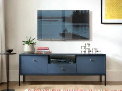 Mirjan24 TV-Lowboard Ewabes ESTV154, Loft Mediaschrank, Stilvoll Wohnzimmer TV-Schrank, Modernes Kollektion (Farbe: Marineblau)