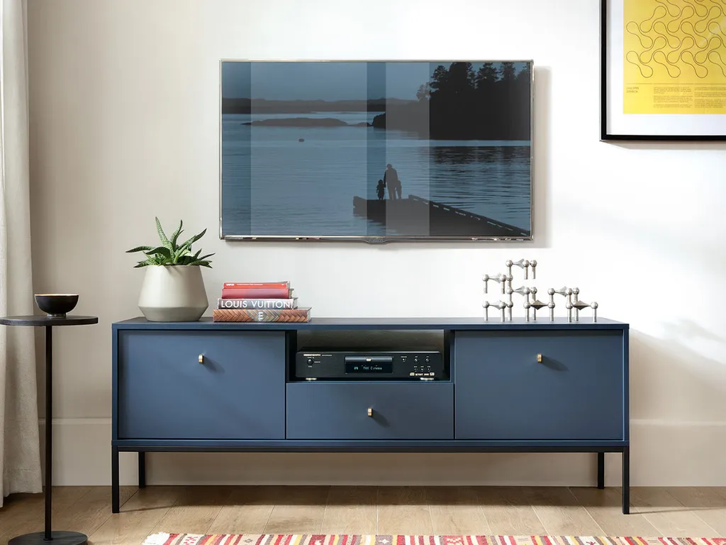 Mirjan24 TV-Lowboard Ewabes ESTV154, Loft Mediaschrank, Stilvoll Wohnzimmer TV-Schrank, Modernes Kollektion (Farbe: Marineblau)