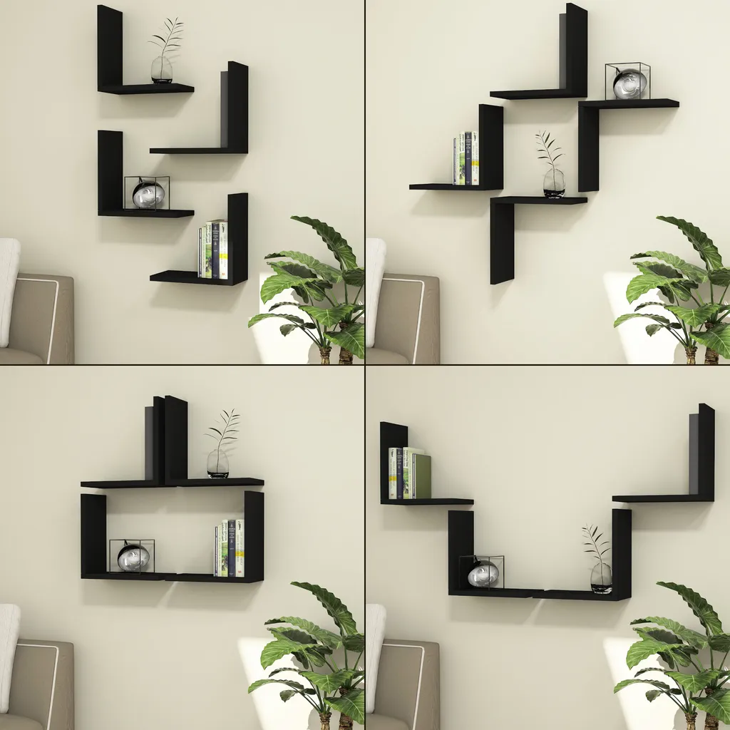 Wandregal Broby Im 4er Set Wandboard Schweberegal In L-FormNachbildungegal 30 X 30 X 16 Cm Hängeregal Bücherregal Für Wohnzimmer Schwarz – Bild 3