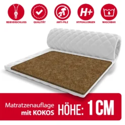 Topper 180x200 Cm Matratzenauflage Mit KOKOS Matratzenschoner Kokosfaser H4