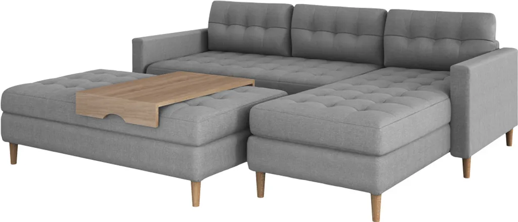 Selsey - Ecksofa / Eckcouch KOPENHAGA In Grau Mit Federkern, Bettfunktion, Hocker, Holzfüßen, Ottomane Links Oder Rechts – Bild 2