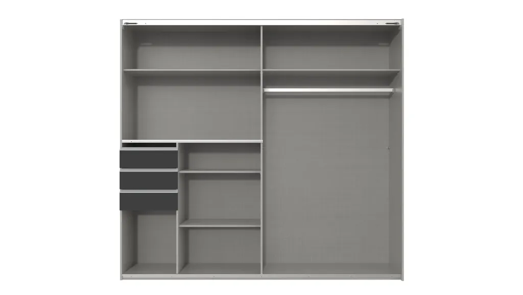 Schwebetürenschrank "Barcelona" In GRPAHIT + GLAS SCHWARZ Mit 3 Schubladen Und 2 Türen. Abmessungen (BxH) 225x208 Cm – Bild 8