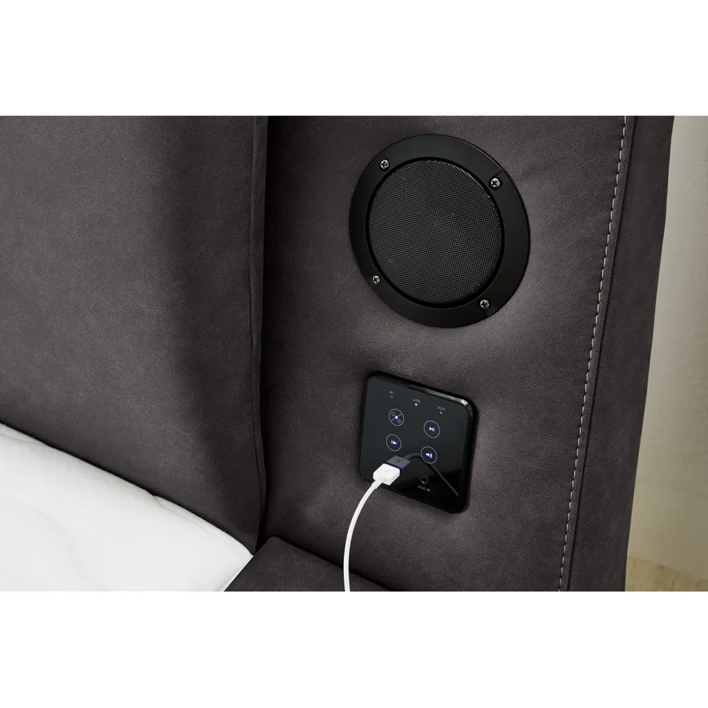 LUCY Boxspringbett Jugendbett Futonbett Polsterbett 140 X 200 Cm Stoff Grau LED Bluetooth Lautsprecher – Bild 7