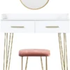 EUGAD Schminktisch Mit Spiegel Sitzhocker Frisiertisch Mit Schubladen Große Tischplatte 80x40cm, Modern Kosmetiktisch Für Schlafzimmer, Weiß