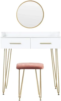 EUGAD Schminktisch Mit Spiegel Sitzhocker Frisiertisch Mit Schubladen Große Tischplatte 80x40cm, Modern Kosmetiktisch Für Schlafzimmer, Weiß