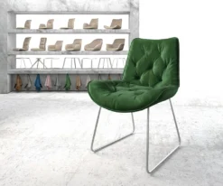 DELIFE Esszimmerstuhl Taimi-Flex Samt Grün Kufengestell Edelstahl