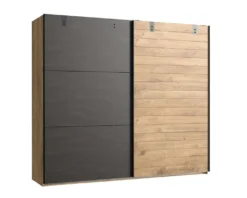 Detroit Schwebetürenschrank Plankeneiche / Schwarz, Passepartout (Rahmen):ohne Passepartout