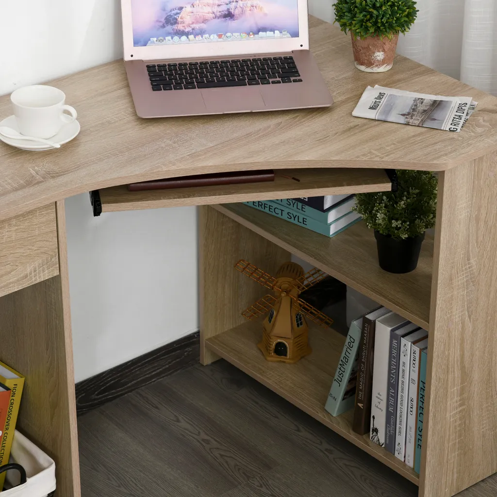 HOMCOM Eckschreibtisch Mit 2 Ablageflächen L-förmiger Schreibtisch Computertisch Mit Tastaturablage Schublade CPU-Ständer E1-Spanplatte Naturholz 120 X 70 X 75 Cm – Bild 8