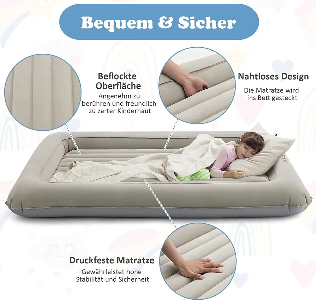 COSTWAY Aufblasbares Kleinkind-Reisebett, Luftmatratzen-Set Mit Elektrischer Pumpe, 2 In 1 Mehrzweck-Design, Tragbares Aufblasbett Für 18-24 Monate Alte Kinder, Geeignet Für Kinderzimmer, Schlafzimmer – Bild 3