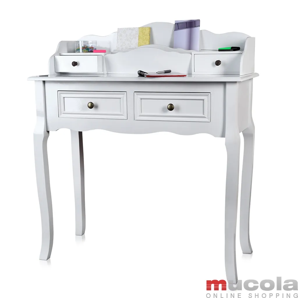 Mucola Antiker Sekretär In Weiß Schreibtisch Schminktisch Shabby Chic Landhausstil Schreibsekretär Computertisch Arbeitstisch Tisch – Bild 2