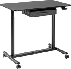 Sitz-Steh-Schreibtisch Pneumatisch Höhenverstellbarer Bürotisch Mit Schublade Und Rollen Ergonomischer Schreibtisch 91,5x56cm