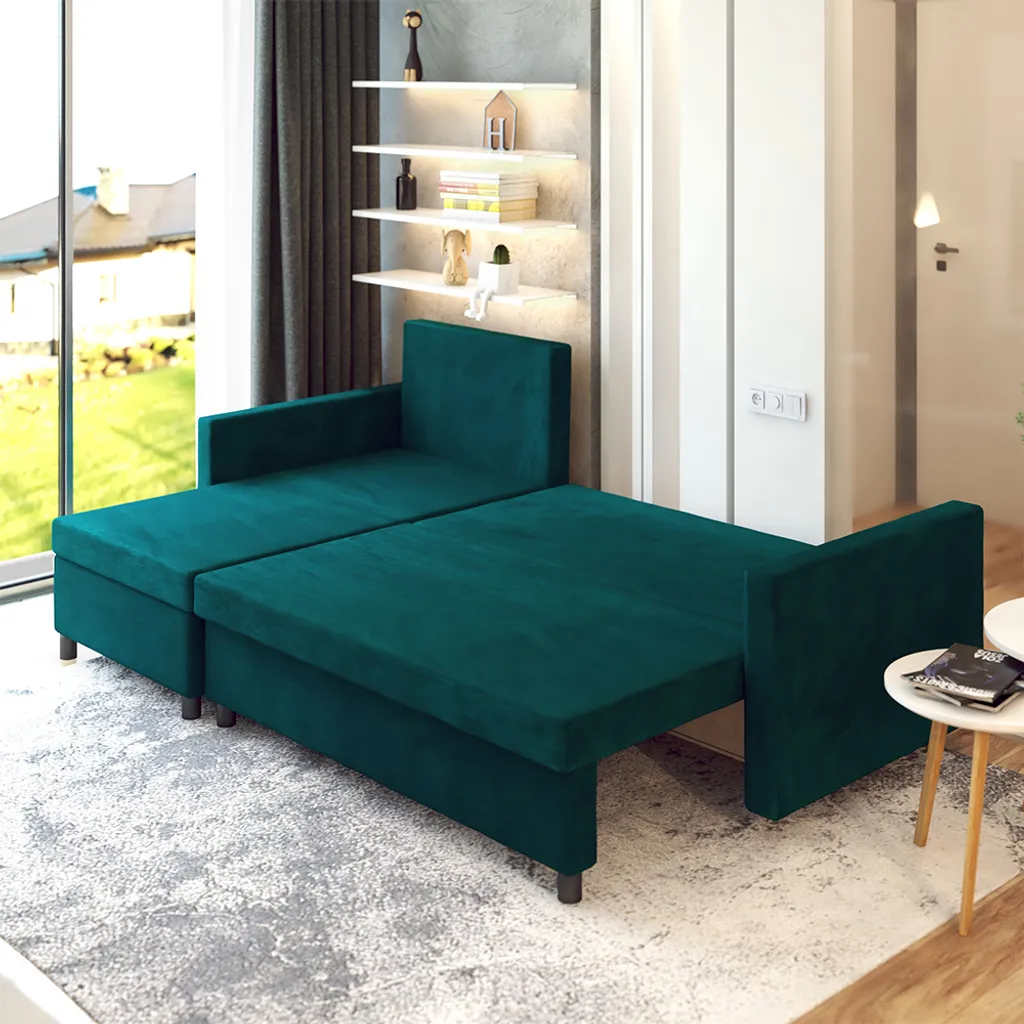 Selsey Ecksofa SELEFER Schlafsofa Mit Wasserabweisendem Veloursbezug In Dunkelgrün, Bettkasten Und Losen Rückenkissen, 216 Cm Breit – Bild 2