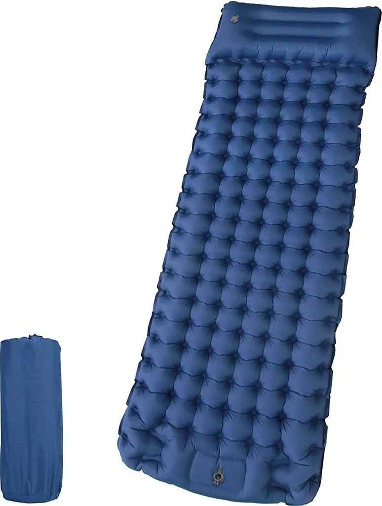 Isomatte Camping Selbstaufblasend Verdicktes Aufblasbare Matratze Mit Fußpresse Pumpe Und Kissen, Wasserdicht Luftmatratze Outdoor, 200 X 69 X 10 Cm,Blau
