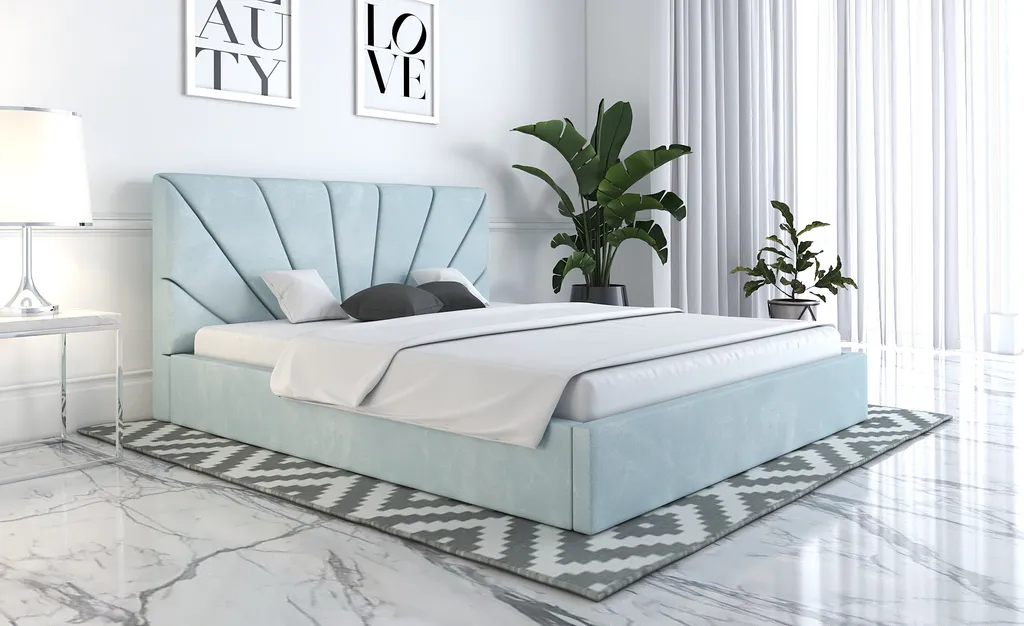 GRAINGOLD Samtbett 120x200 Orlo - Doppelbett Mit Bettkasten - Polsterbett Mit Rückenlehne Und Lattenrost - Hellblau – Bild 2