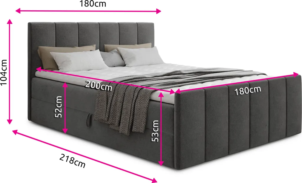 Boxspringbett Star Lux Mit Fußteil, 2 Bettkästen Und Matratzentopper - Doppelbett Mit Topper, Bonell-Matratze, Polsterbett, Bett (Dunkelgrau (Kronos 22), 180 X 200 Cm) – Bild 4