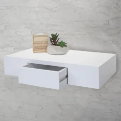 Wandregal Oise, Regal Hängeregal Mit Schublade, 40cm Weiß