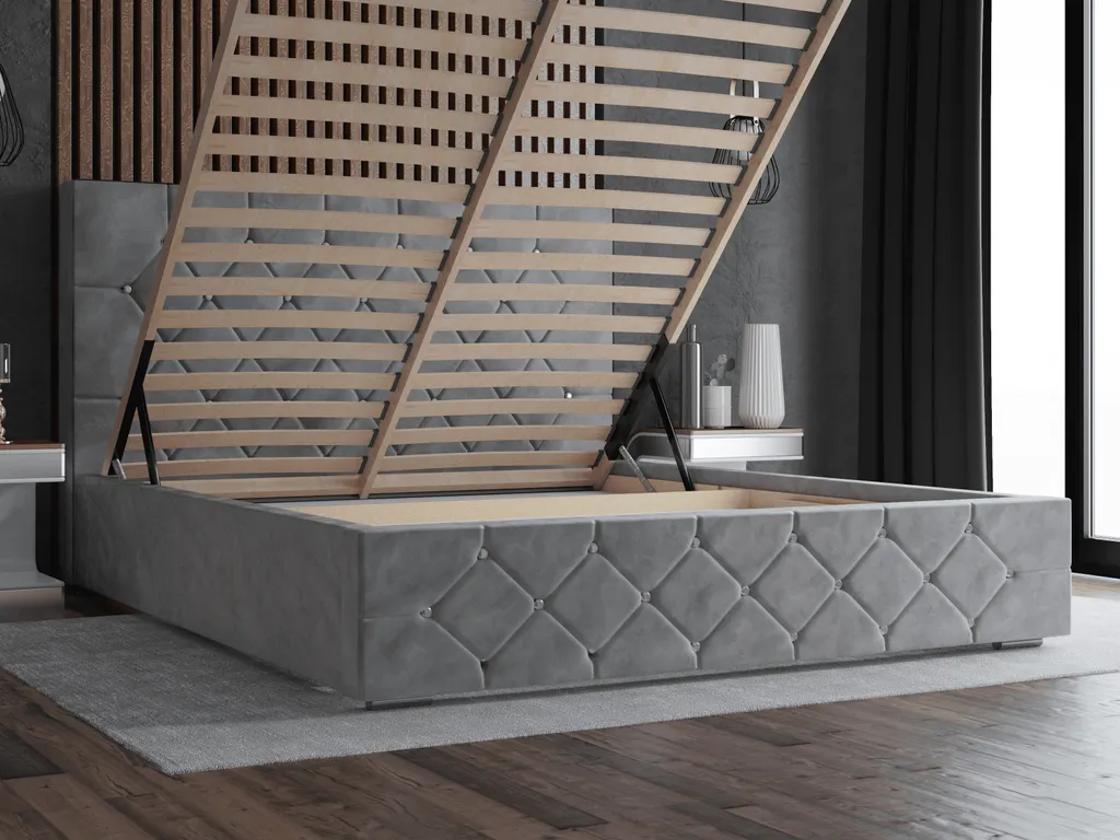 GRAINGOLD Glamour Polsterbett 180x200 Cm Rossa - Velour Stoff, Lattenrost, Bettkasten - Doppelbett Mit Kristallen - Schwarz (Magic Velvet 2219) – Bild 3