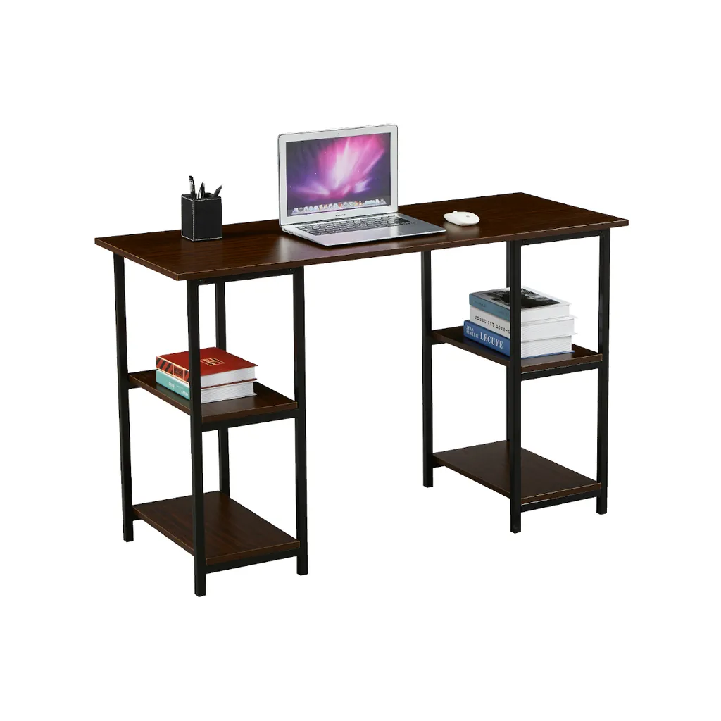 SVITA Studio Bürotisch Mit Regal Nussbaum-Optik Schwarze Metall-Beine Schreibtisch Computertisch Arbeitstisch PC Tisch – Bild 2