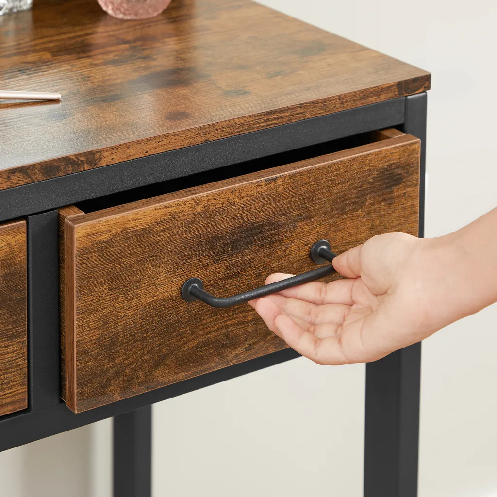 VASAGLE Schminktisch, Frisiertisch Mit 3-teiligem Klappspiegel Kosmetiktisch Mit Gepolstertem Hocker, 3 Schubladen Vintagebraun-schwarz RVT004B01 – Bild 7