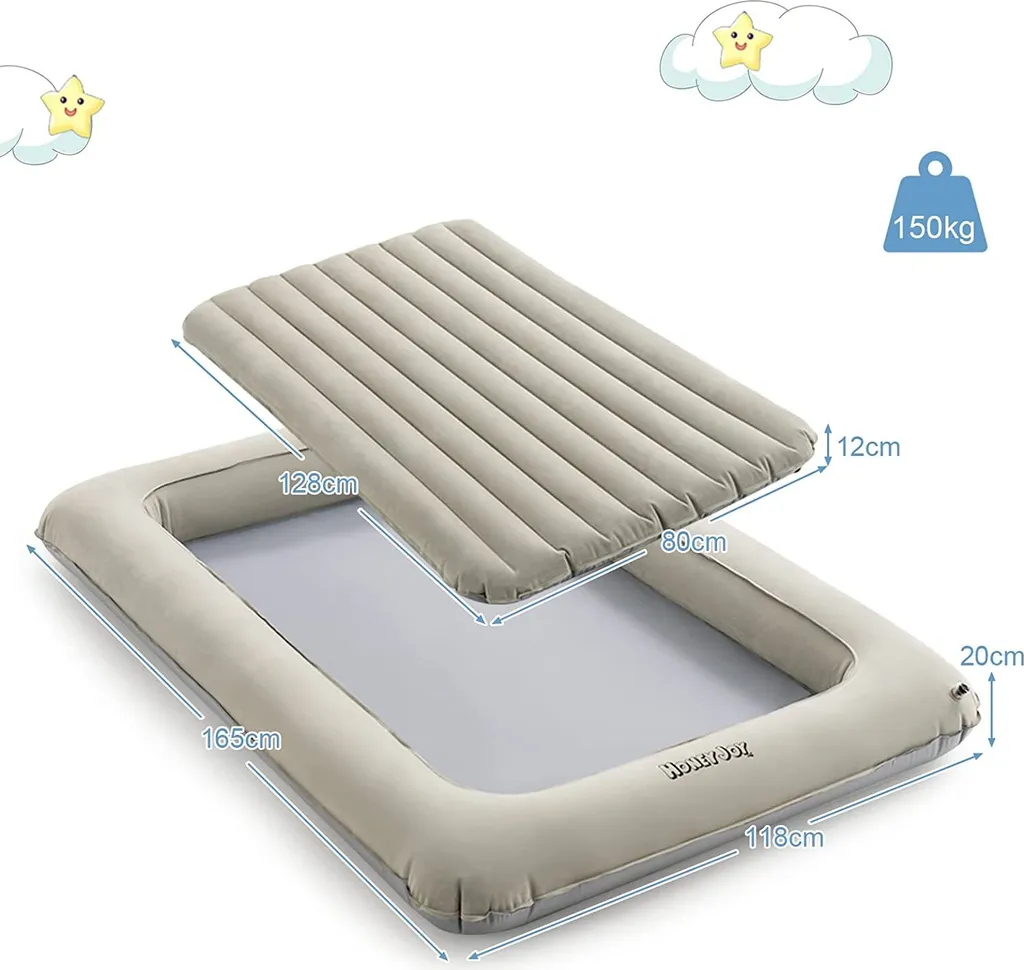 COSTWAY Aufblasbares Kleinkind-Reisebett, Luftmatratzen-Set Mit Elektrischer Pumpe, 2 In 1 Mehrzweck-Design, Tragbares Aufblasbett Für 18-24 Monate Alte Kinder, Geeignet Für Kinderzimmer, Schlafzimmer – Bild 5
