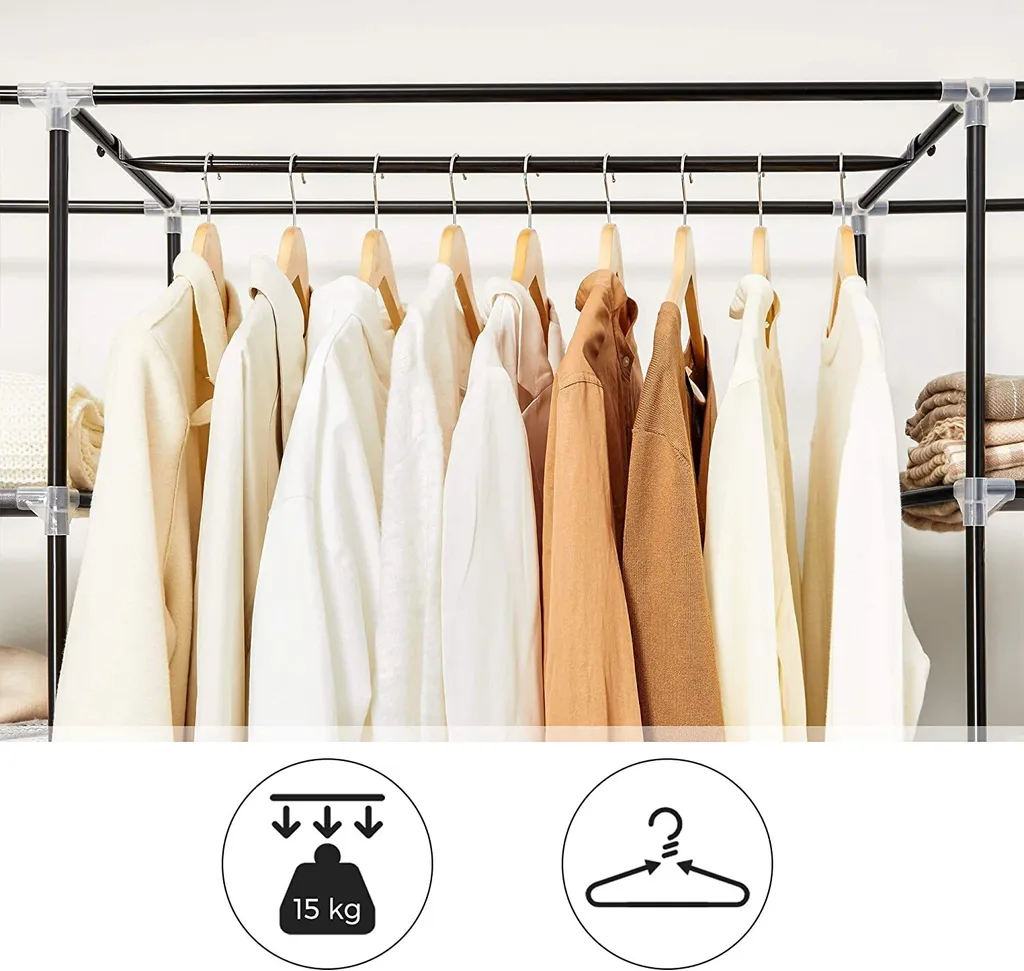 SONGMICS Kleiderschrank, Stoffschrank, 12 Mit Kleiderstange Und Ablagen, Stabiler Schrank, Für Schlafzimmer, Ankleidezimmer, 150 X 45 X 175 Cm, Grau LSF03G – Bild 4