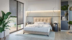 FURNIX Polsterbett SOLLKAT 160x200 Mit 2 Bettkasten Topper Doppelbett Mit Hohen Stellfüßen Beige MV2210