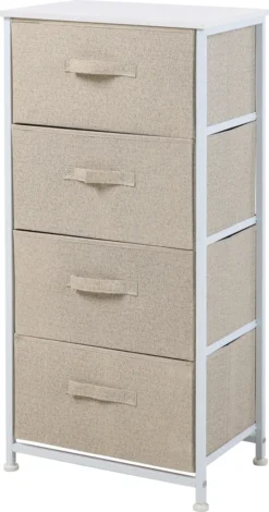 SVITA Schubladenschrank Ordnungssystem Regal Metall Mit Stoff-Boxen Metall-Regal Creme Weiß