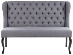 Sofa Grau Polsterbezug 2-Sitzer Küchensofa Mit Holzgestell Modernes Ohrensofa Wohnzimmer Salon Möbel Wohnecke Sitzecke Küche