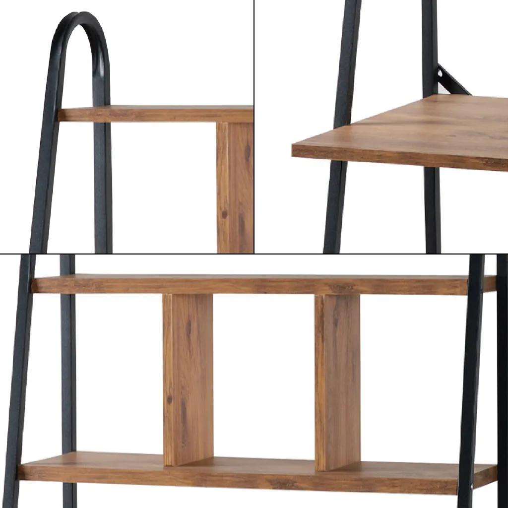 Schreibtisch Bogense 142x80x50cm Mit Oberem Regal Büroschreibstich Computertisch Bürotisch Arbeitstisch Aus Holz Und Metall Schwarz / Walnussoptik – Bild 5