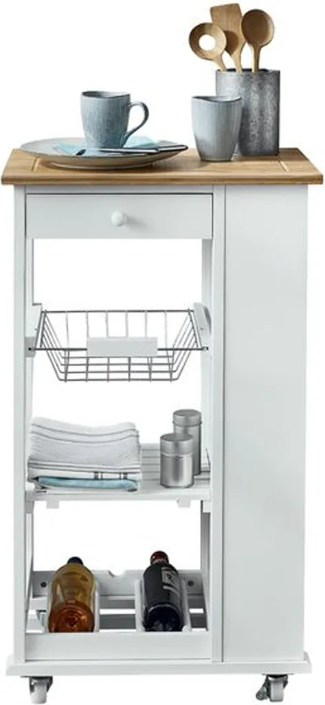 Phoenix Nizza Servierwagen Mit 1 Schublade, 1 Metallkorb, 1 Offenen Ablage Und 1 Flaschenregal, Robuste Arbeistfläche Aus Bambus (B X H X T) 50 X 86 X 37 Cm