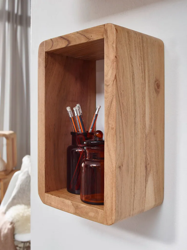 Design Wandregal 3er Set BOHA Massiv Holzregale Akazie Landhausstil | Rustikales Wandregal-Set Holz | Hängeregal Viereckig Echtholz | Wand-Regale | Hängend Würfel | Regal Wandkästen Eckig – Bild 5