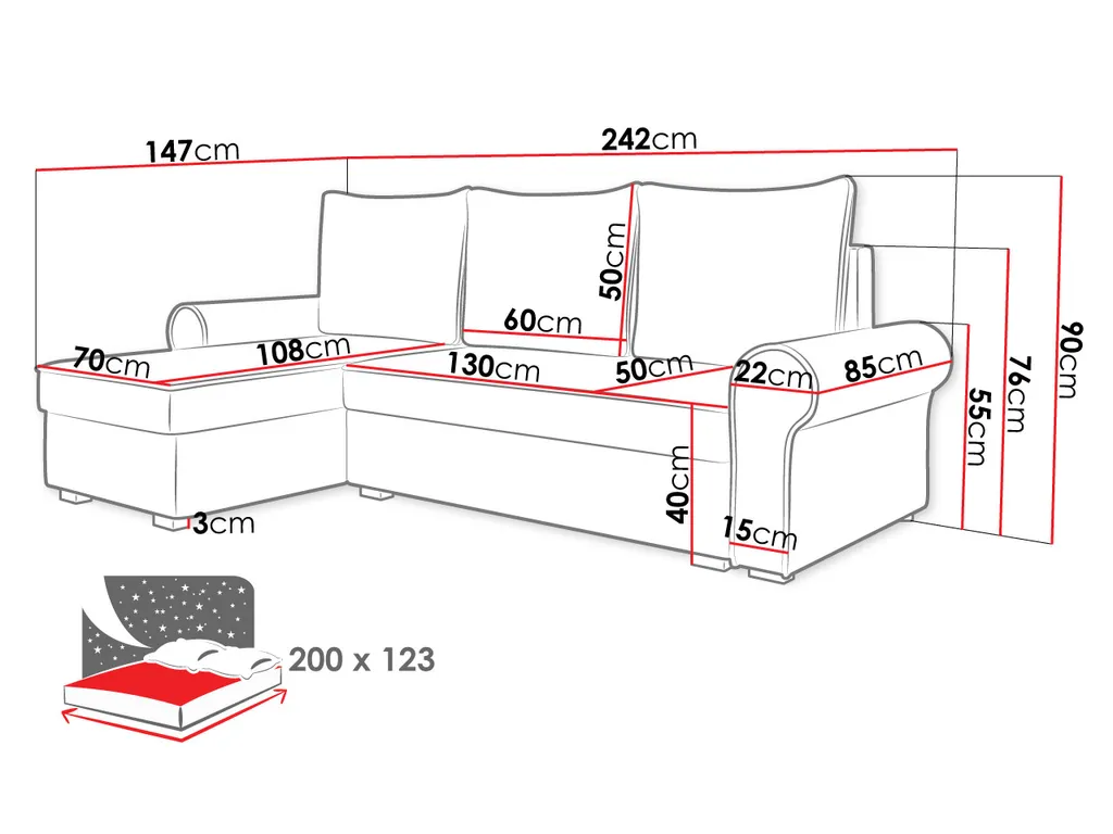 Mirjan24 Ecksofa Dakar, Stilvoll Eckcouch Mit Bettkasten Und Schlaffunktion,Universell (Farbe: Manila 02 + Manila 04) – Bild 6