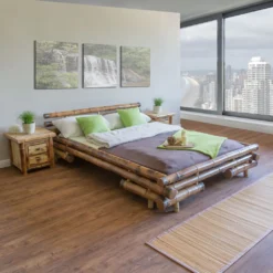 Homestyle4u 233, Bambusbett 180x200 Cm, Bettgestell Mit Lattenrost, Bett Bambus Braun