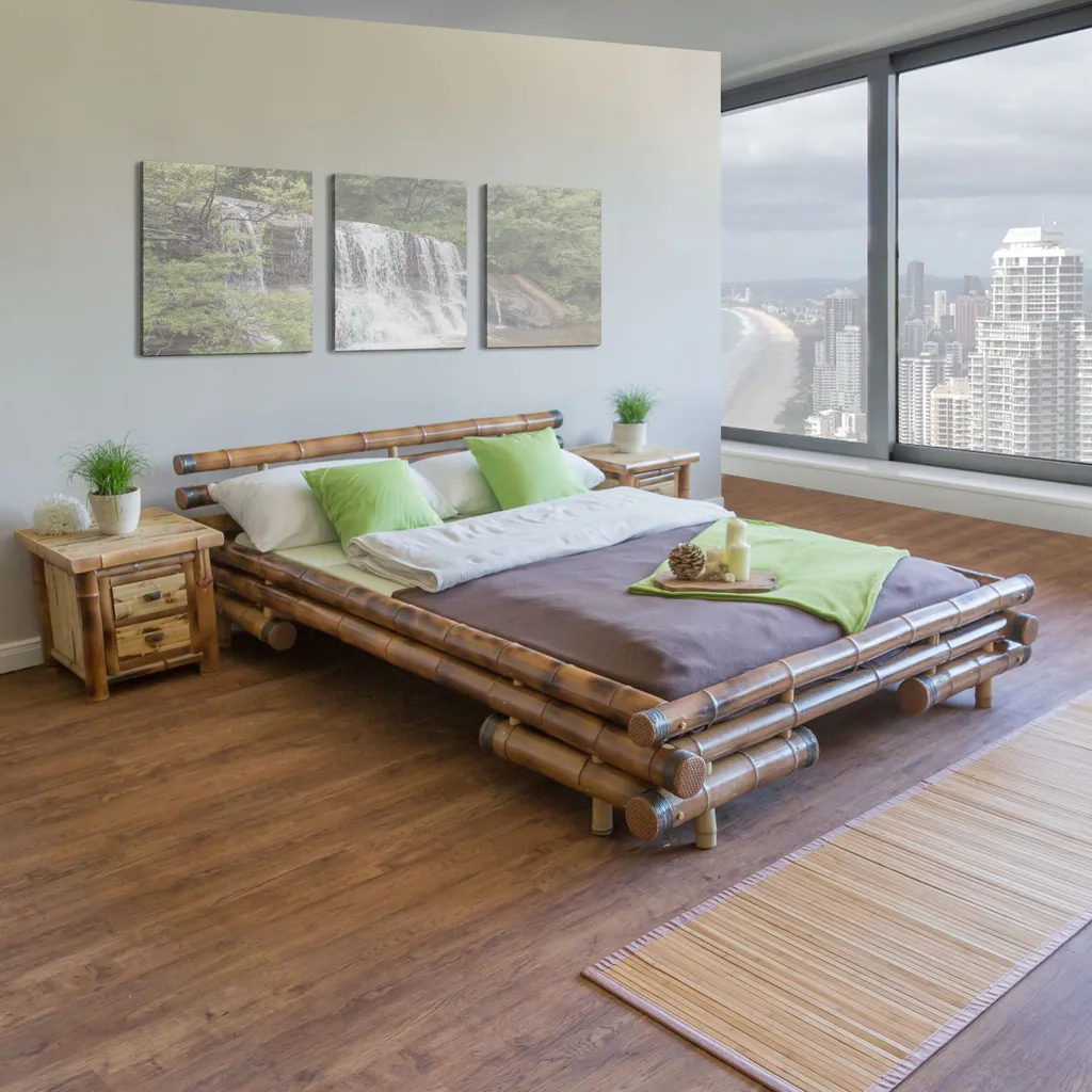 Homestyle4u 32, Bambusbett 140x200 Cm Bettgestell Mit Lattenrost Holzbett Futonbett Bambus Braun