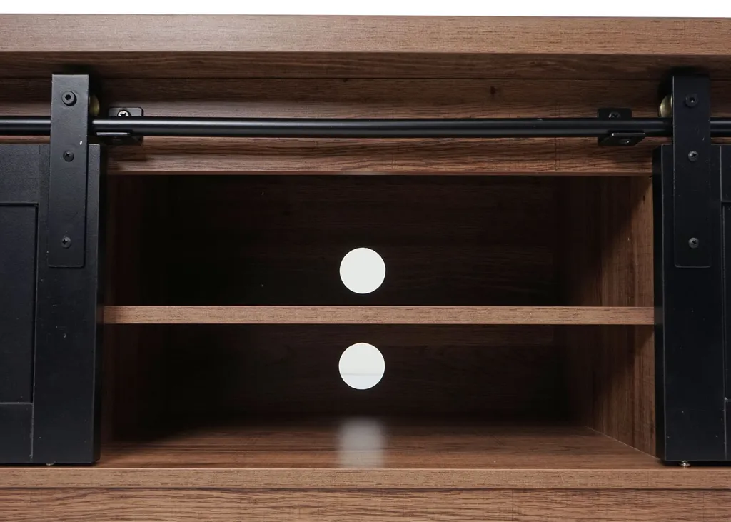TV-Rack HWC-K75, Fernsehtisch TV-Board, Schiebetüren Staufächer, Holz-Optik Industrial Metall 43x150x40cm Braun – Bild 14