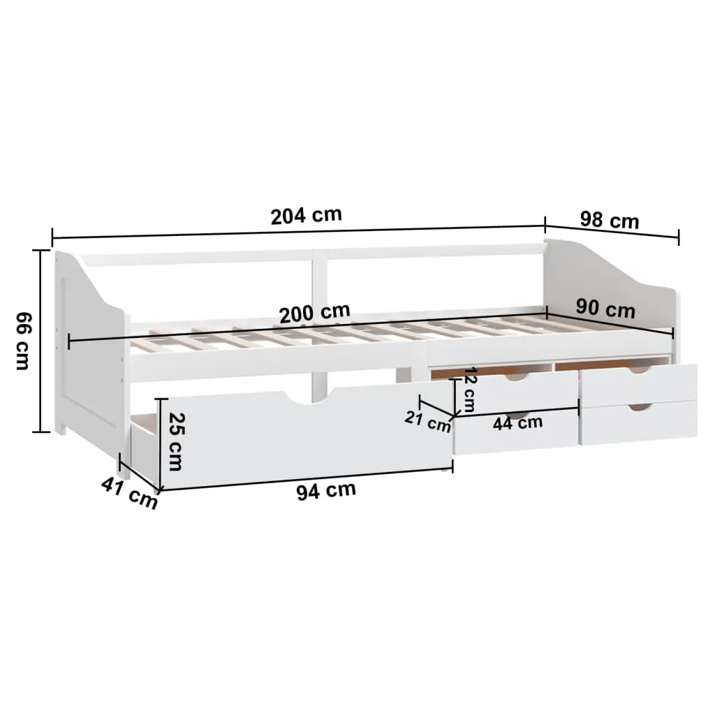 VidaXL Tagesbett 3-Sitzer Mit Schubladen Weiß Kiefernholz 90x200 Cm – Bild 9
