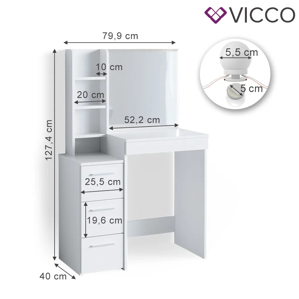Vicco Schminktisch Frisiertisch Schminkkommode Meryl + LED-Beleuchtung Kommode – Bild 3
