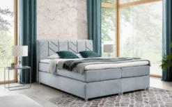 MKS MEBLE Boxspringbett - Doppelbett Mit Multipocket-Matratze - Polsterbett Mit Kopfstütze - Deko Bed Pino 200 X 200 Cm - H4 Hellgrau