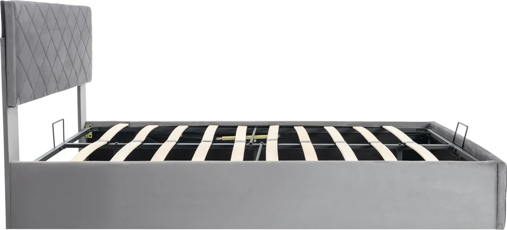 Merax Hydraulisches Boxspringbett 140x200cm Mit Bettkasten, Lattenrost Und Gepolsterten Kopfteil, Polsterbett Funktionsbett Doppelbett Aus Velvet, Grau – Bild 8