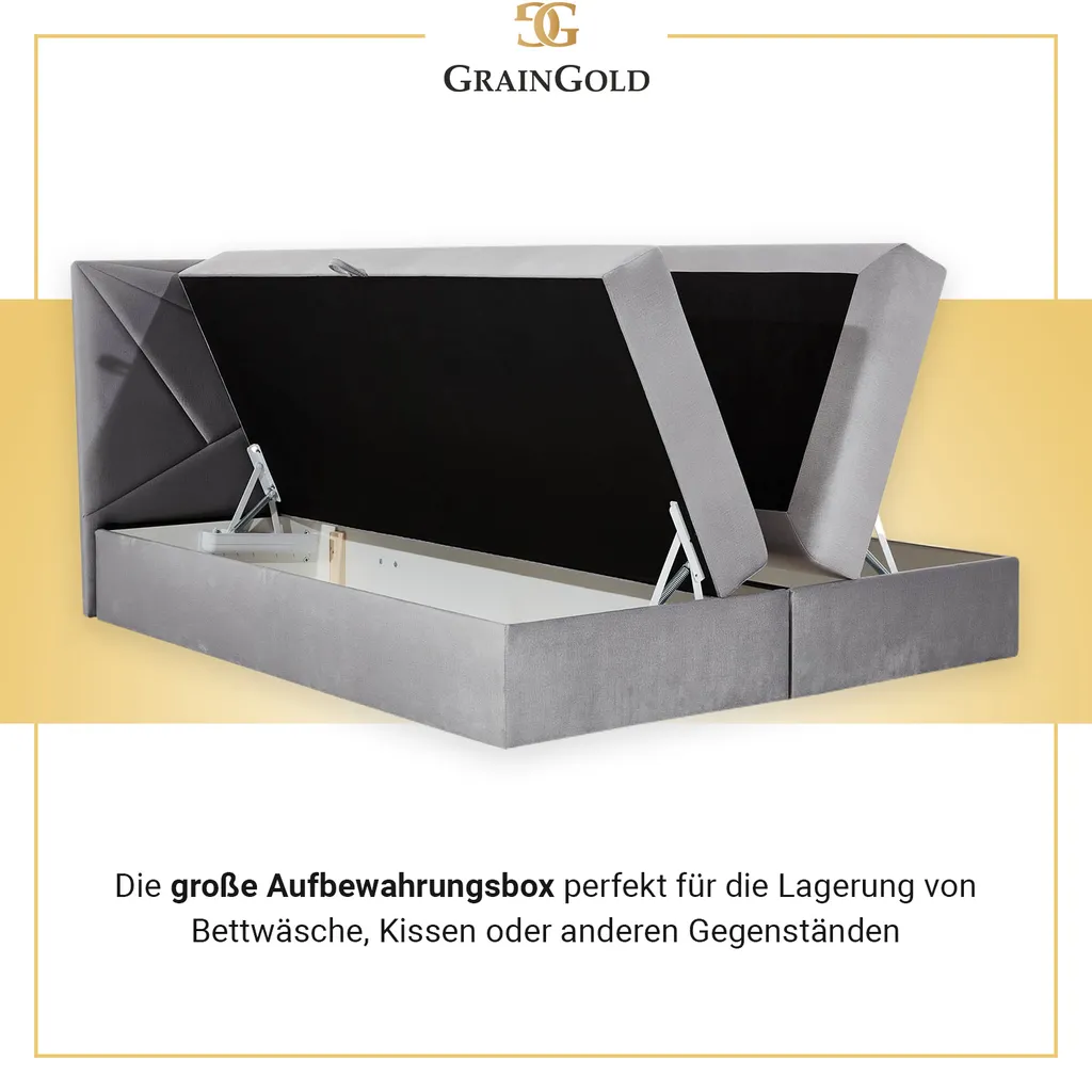 GRAINGOLD Boxspringbett 200x200 Vivaro Lux - Kontinentalbett Mit Zwei Bequemen Matratzen, Zwei Bettkästen, Elegante Steppung Am Kopfteil Und Fußteil - Samtstoff - Rot (Kronos 02) – Bild 3