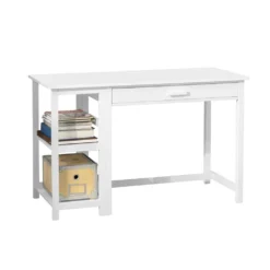 SoBuy FWT71-W Schreibtisch Mit 2 Ablagen Computertisch Bürotisch Arbeitstisch Homeoffice Tisch Weiß BHT Ca.: 120x75x58cm